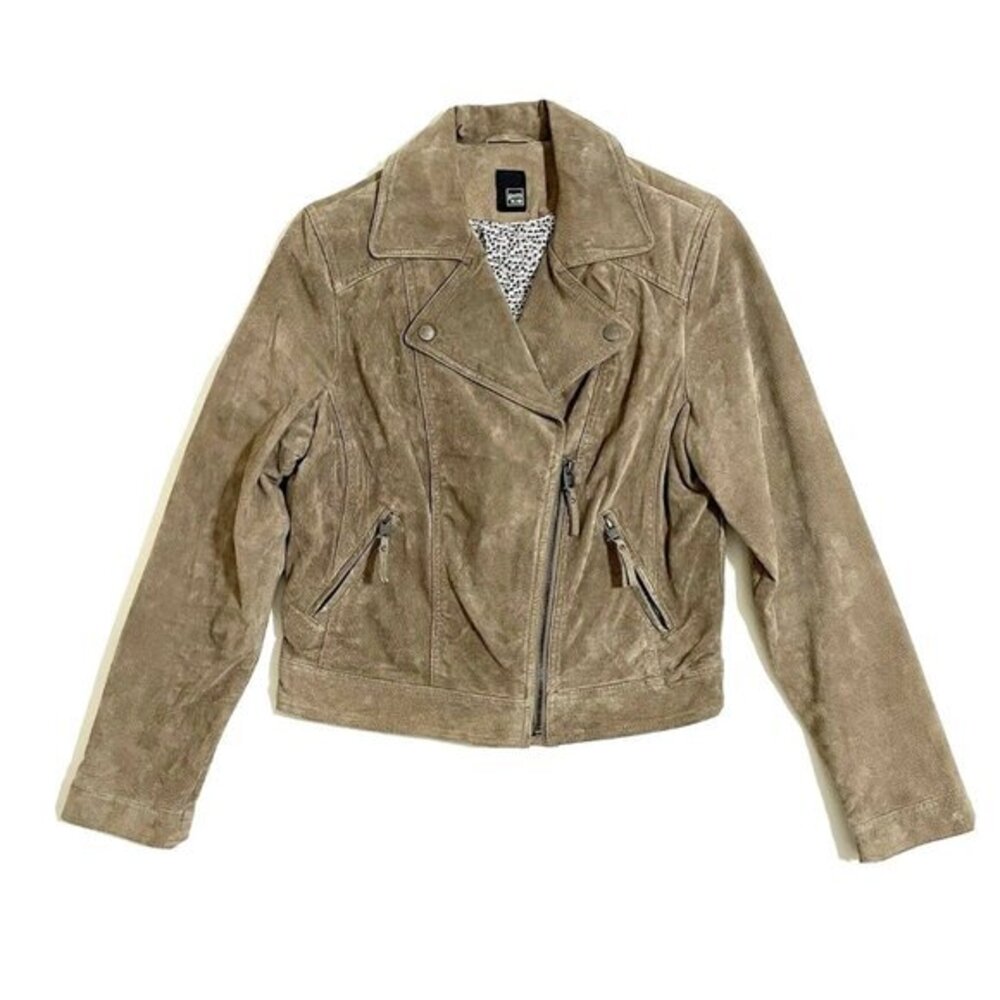 Pimkie Suede Leather Moto Jacket Asymmetrical Biker Jacket Taupe SZ 40 EU 4 US